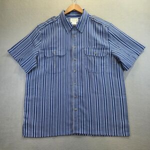 John Blair Men's Blue Striped Short Sleeve Button‎ Up Shirt Size XLG